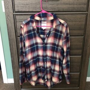 American Eagle Outfitters Plaid Button Down Shirt - Blue and Red